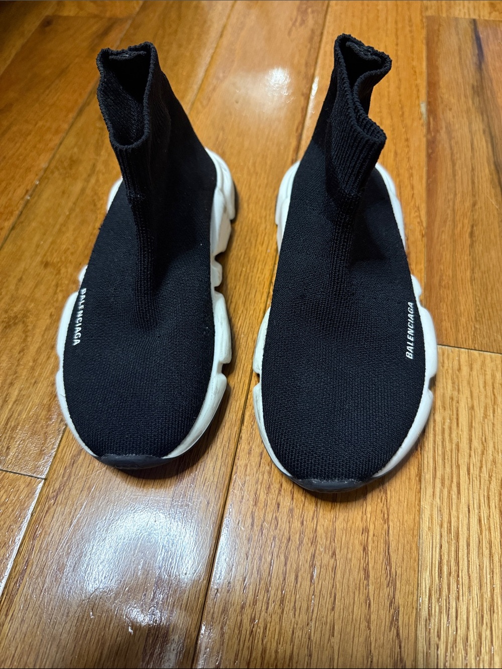 Balenciaga Kids Black Knit Sock Sneakers with White Soles